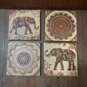 Boho Elephant Mandala Canvas Wall Art Decor